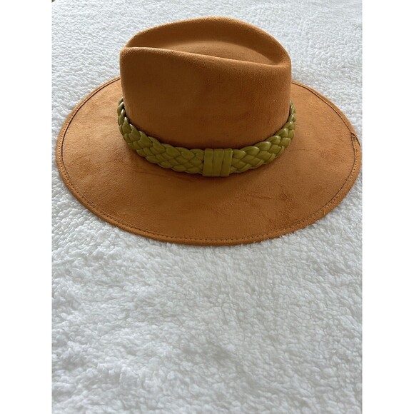 Anthropologie ASN Braided Rancher Hat Women Knotted Band Suede Orange Yellow S - Picture 1 of 5